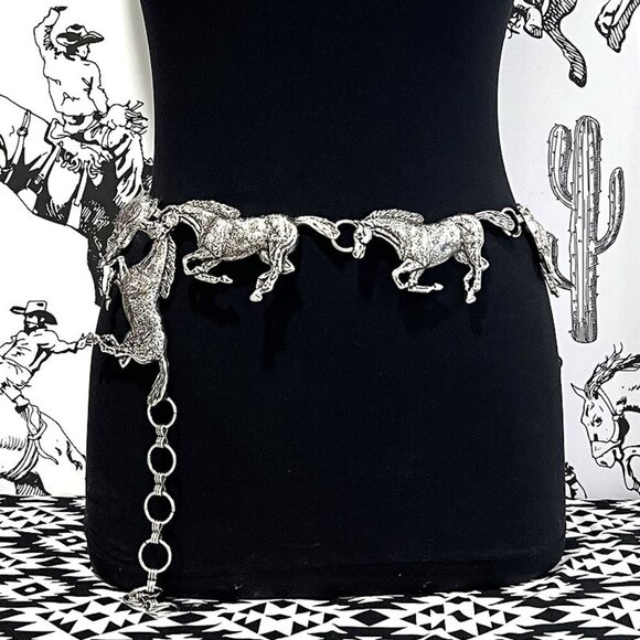 Western Charging Galloping Arabian Horse Concho Belt  - Size S/M main image 2